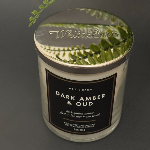 BBW Dark Amber & Oud White Barn Bath & Body Works Single Wick Candle - Picture 4 of 10